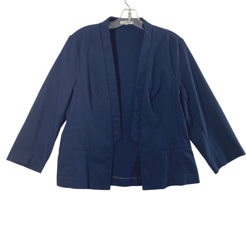Maurices Blazer Womens Large Navy‎ Blue Open Front 3/4 Sleeve Office Capsule